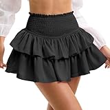 DGSHIRLDJO Minirock Damen Rüschen Fließender Faltenrock Hohe Taille kurzer Rock mit Hose Sexy Y2K Freizeitrock Skater Rock (DE/NL/SE/PL, Alphanumerisch, M, Regular, Regular, Schwarz)