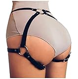 keland Damen Sexy Punk Leder Körper Harness Harajuku Bein Caged Oberschenkel Holster Strumpfband Gotisch Taille Gürtel für Rave Outfit (Schwarz-002)