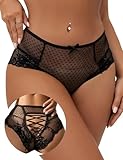 comeondear Übergröße Pantys Damen Spitze Transparent Höschen Erotische Unterwäsche Große Größen Sexy String Tanga Unterhosen Slip Atmungsaktiv Reizwäsche für Mollige Frauen Hipster(Schwarz,L)