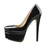 MissHeel Double Plateau Pumps Stilettos Sandwiches Platform High Heels Sexy Schwarz EU 38