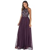 Maya Deluxe Damen Maya Berry Embellished Holder Hals Maxi Kjole Brautjungfernkleid, Berry, 40 EU