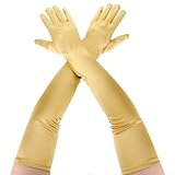 salbsever Gold Damen Lange Handschuhe Satin, 2 Paar Women's Gloves Classic, 54cm Opera Fest Party Hochzeit Braut Handschuhe 1920s Style, Elastic, Adult Size, Elbow to Wrist