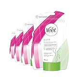 Veet Pure Dusch-Haarentfernungscreme für Körper, Arme & Beine - Enthaarungscreme für die Dusche, für trockene Haut - 4x150 ml inkl. Schwamm