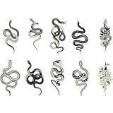 10 Blätte Schwarz Schlange Temporäre Tattoos, Wasserfest Halloween Schlangen Tattoo Aufkleber Haut, Klebetattoos Halloween Sexy Realistisch Schlange Fake Tattoos Damen Frauen Herren Männer