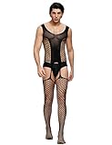 ohyeahlady Sexy Bodystocking Ouvert Herren Große Größen Sissy Unterwäsche Desssous Reizwäsche Erotisch Catsuit Gay Spitze Fishnetz Negligees Lingerie Men Netz Bodysuit Netzstrümpfe Schwarz,L-XXL