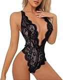 FLLAGG20 Damen Dessous Lingerie Body Nachtwäsche Pyjamas Sexy Nachthemd bodysuit Babydoll Négligé (BLACK, M)