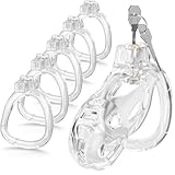 Yivans Harz Keuschheitskäfig Sexspielzeug Männer Keuschheitsgürtel Cock Cage mit 3 Penisringe, SM Fetisch Extrem Penis Bondage Cage Hohldesign Atmungsaktiv Penis Käfig(Transparent - M)