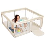 BEJOY Laufstall Baby Laufgitter 125 cm, Kompakt und Stark, Schaumstoffschutz, Rutschfester mit Transparentem, Atmungsaktivem Netz, Reißverschluss für Babys und Kleinkinder, Indoor & Outdoor