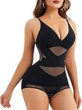 CHUMIAN Shapewear Damen Body Shaper Bauchweg Miederbody Stark Formend Taillenformer Figurformender Shaping Bodysuit (Schwarz, M)