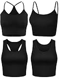 Boao bauchfreies Oberteil für Damen, Basic-Tops, Workout-Tops, Spaghettiträger-Tank-Tops, ärmellos, Racerback, Cami für Sport, Fitnessstudio, 4-teilig, Schwarz, Klein