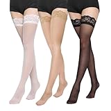 Wenearn 3 Paar Halterlose Strümpfe Damen Sexy, Strümpfe Halterlos mit Spitze in Schwarz, Hautfarbe und Weiß, Schöne und Niedliche Strümpfe für Alltag, Weihnachten und Halloween Verkleiden