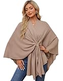 PULI Damen Elegant Poncho Strick Ponchos Capes Vorne öffnen Vielseitige Schalwickel mit Lasche bräunen