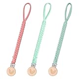 CLDY Cotton Dummy Chain, Baby Schnullerkette Clip, Schnullerkette Junge, Trinkbecher Halteriemen für/Kinderwagen/Babytrage/Autositz, Schnullerband (3 Pack)