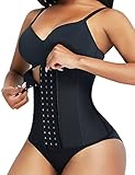 FeelinGirl Waist Trainer Damen Korsage mit 9 Stahlknochen Korsett Waist Cincher Latex Taillenmieder Unterbrust Shaper Body Bauchweg Corsage mit 3 Reihen Haken Schwarz S