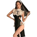 Generisch Sexy Nonne Kostüm für Frauen Dessous Halloween Babydoll Outfits Nonne Uniform Nonne Cosplay Kostüm mit Kopfbedeckung