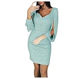 Cocktailkleid Damen Paillettenkleid Glänzend Festliche Elegant Curvy Pailletten Kleid Party V-Ausschnitt Paliettenkleider Ballkleid Damen Paillettenkleid Glitter Abend Pailletten Kleid