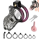 Chastity Cage Männer Peniskafig Keuschheitskafig Herren aus Harz & Premium Silikon mit 6 Penisringen - Ultraleicht & Unsichtbar für SM Fetisch, Sex Spielzeug Fesselspiele und Abstinenz | Cock Cage (L)