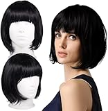 Bob Perücke Damen Kurz Mit Pony - Velma Tageshaarperücke für Partei Cosplay (Schwarz)