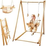 Holz Babyschaukel - Mit Schaukelsitz - Klappbar - Baby Schaukelstuhl - Baby Swing - Baby Wippsitz - Baby Sitz - Kiefernholz - Holzspielzeug