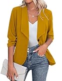 Zeagoo Damen Blazer Lang Elegant Business Blazer Anzug 3/4 Arm Offene Front Jacke Office Blazer