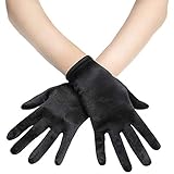 Coucoland Damen Handschuhe Satin Classic Opera Fest Party Audrey Hepburn Handschuhe 1920s Handschuhe Damen Lang Kurz Elastisch (Schwarz/22cm)