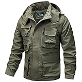 Herren Kapuzenjacke, abnehmbare Armee-Jacke, Outdoor, taktische Militärjacke, Softshell-Jacke für Spaziergänge, Camping, mit mehreren Taschen, durchgehender Reißverschluss, Windbreaker, Mantel,