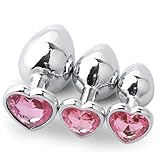 Metall Butt Plug Anal Plug 3 Stück Set, Butt Plug mit Herzform Kristall Diamant,Groß Mittel Klein Anal Plug Sexspielzeug,für Einsteiger für Frauen Männer Paare