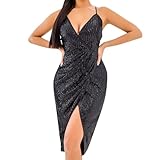 DondPO 20er Jahre Kleid Festlich Glitzer M L Glitzerkleid Pailettenkleider Party Curvy Elegant Damenkleider Bleistiftkleid Partykleid Kurz Rundhals Pailletten Cocktailkleid Abendkleid