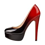 MissHeel Plateau Pumps High Heels Pumps Stielttos Pfennigabsatz Farbverlauf Slip On Pumps Spitze Pumps Damenpumps Schwarz Rot EU 46