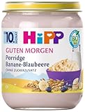 HiPP Bio Frühstücks-Porridge, Banane-Blaubeere Haferbrei, ohne Zuckerzusatz, 6 x 160g