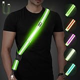 Fitense Lauflicht Joggen mit Reflektoren Gürtel, LED Reflektierende Gürtelschärpe, LED Lauflampe USB Aufladbar Verstellbar Nacht Sicherheitslicht Laufgürtel für Joggen Laufen Running Fahrradfahren