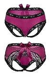 le CABARET LINGERIE Damen Sexy Slip Unterwäsche Unterhose Dessous dünn dehnbar Slip mit offenen Backen (32-40, Schwarz; Fuchsie)