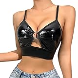 Caxndycing Korsett Damen Corsage Vintage Vollbrust Bridal Wäsche Gothic Korsage Top Unterhemd kurz Clubwear Busenfrei Glänzend Bustier Top Oberteil Damen Lack Leder BH Crop Top Schnürung Oberteil