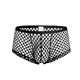 Herren Erotische Dessous Unterhose Plaid Fischnetz Sexy Unterwäsche Männer Transparente Hohle Unterhose Erotik Dessous Clubwear, Schwarz , L