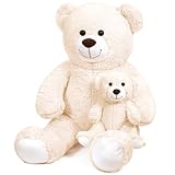 Yeqivo Großer Teddybär gefülltes Tier Großer Teddybär Mama mit Baby Giant Teddy Bear Stuffed Animal Bär für Kinder, Freundin am Muttertag, Valentinstag, Weihnachten, Baby Dusche(100CM,Weiß)