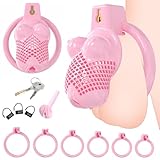 BDSMAGE Belüftung Peniskäfig Set mit 6 Cockringe Keuschheit Keuschheitskäfig,Extrem für Männer mit Harnröhrendilatator,BDSM Sexspielzeug Cock Cage Kurvendesign des weiblichen Körpers (M)