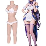 YEEFAIRY Silikon Crossdresser Ganzkörperanzug Stehkragen Knöchellanger Bodysuit mit Realistische Brustform & Integrierte Hohlraumstruktur für Partner Jumpsuit (B Cup, Natur, Gelfüller)