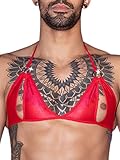 Freebily Herren BH Sissy Bra Nippelfrei Neckholder Transparent Sissy Dessous Crossdresser Lingerie Erotische Unterwäsche Oberteile Rot Einheitsgröße