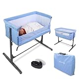 Mobiclinic®Kids, Beistellbett Baby, 2 in 1, Moon, Befestigungsgurte am Bett, 5-stufig verstellbar, Transporttasche, Inklusive räder, Atmungsaktives Netz, Einstellbarer Winkel, Gepolsterte Basis