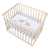 roba Laufgitter Jumbotwins 75 x 100 cm inkl. Einlage - Mobiles Krabbelgitter mit Rollen - Laufstall höhenverstellbar - Holz natur