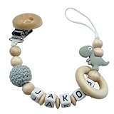 personalisierte Kette mit Namen für Mädchen Jungs Baby Geschenk personalisiert zur Geburt & Taufe Dino Dinosaurier Blau Grau Mint (Grau)