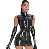 PARUPRUP Damen Lackleder Kleid Rock Dessous Sexy Partykleid Clubwear mit Reißverschluss Club Party Enge Slim Fit Cosplay Kostüm (DE/NL/SE/PL, Alphanumerisch, M, Regular, Regular, Schwarz)
