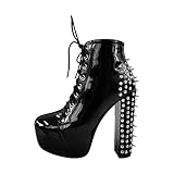 Only maker Damen Fashion Boots Plateau Stiefeletten Chunky Booties Punk Stil mit Nieten Metallic Schwarz 40 EU