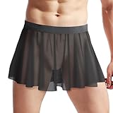 ranrann Herren Sissy Rock Sexy Satin Spitze Minirock Männer Unterwäsche Dessous Reizwäsche Crossdressing Nachtwäsche Schwarz C OneSize