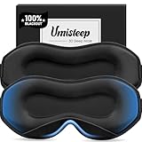 Umisleep 2er Pack Schlafmaske für Seitenschläfer, 3D-Augenhöhlen und verstellbares Gummiband, lichtblockierend und atmungsaktiv, Augenmaske für Männer Frauen, für Reise-Yoga, Schwarz/Schwarz