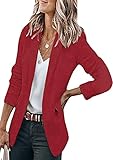 EFOFEI Lady's Light Office Jacket Einfarbig Anzug Kragen Revers Vorne Offen Anzug Mantel Slim Fit Langarm Blazer Weinrot XL