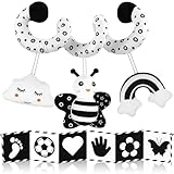 MOSTFUN Kinderwagen Spielzeug, Babyschale Spielzeug Schwarz Weiss Spielzeug Baby Stoffbuch Baby Kontrastbuch Baby Kontrast Spielzeug Baby Sensorik Spielzeug für 3 6 9 12 Monate Mädchen und Jungen