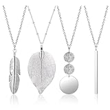 Mozeat Lens Modeschmuck Kette Lang, 4 Stück Lange Anhänger Halsketten für Frauen Trendy Boho-Stil Anhänger Halskette lange Pullover Halsketten Set Y Halskette Schmuck Set Statement Halskette