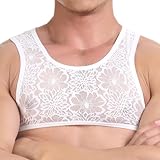 Rrongwn Herren Sissy Crop Top Herz Druckte Transparent Unterhemd Oberteil Bauchfrei T-Shirt Männer Bustier Bralette Crossdresser Dessous Transparent Sexy Oberteil