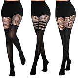 Forhandy 3 Paar Strumpfhosen Für Damen Sexy Reizvolle Netzstrumpfhose Schwarz Hohe Strümpfe One Size Fischernetz Strumpfhosen Halterlose Strümpfe